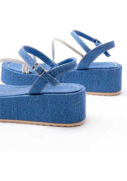 861-1017 Mavi Kot Taşlı Dolgu Topuklu Kadın Sandalet indirimleri