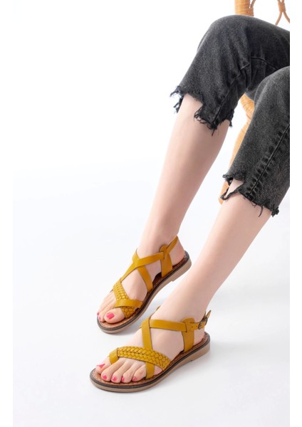 205-09 Hardal Ortopedik Hakiki Deri Kadın Sandalet