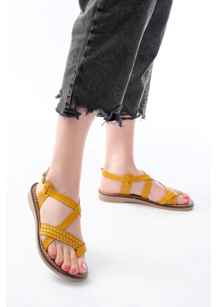 205-09 Hardal Ortopedik Hakiki Deri Kadın Sandalet fırsatları