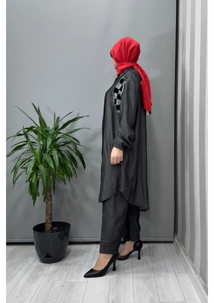 Tencel Kot Gömlek Pantolon Takım Gri 37307 modelleri