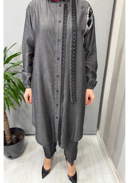 Tencel Kot Gömlek Pantolon Takım Gri 37307 fırsatları