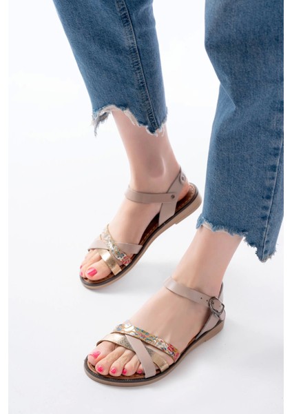 205-015 Bej Garni Ortopedik Hakiki Deri Kadın Sandalet fiyatları