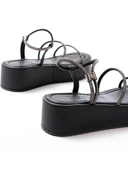 861-1008 Siyah Platin Taşlı Dolgu Topuklu Kadın Sandalet indirimleri