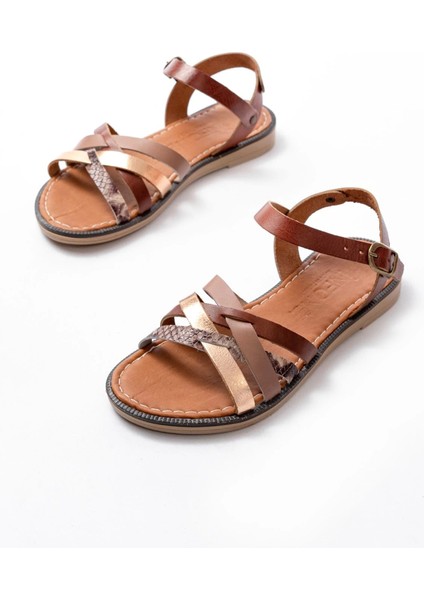 205-093 Koyu Kahve Garni Hakiki Deri Ortopedik Taban Kadın Sandalet indirimleri