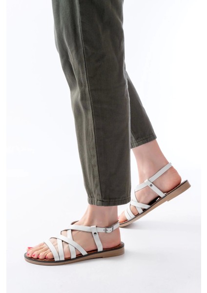 205-017 Beyaz Ortopedik Hakiki Deri Kadın Sandalet fiyatları