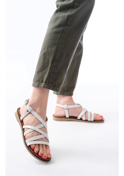 205-017 Beyaz Ortopedik Hakiki Deri Kadın Sandalet modelleri