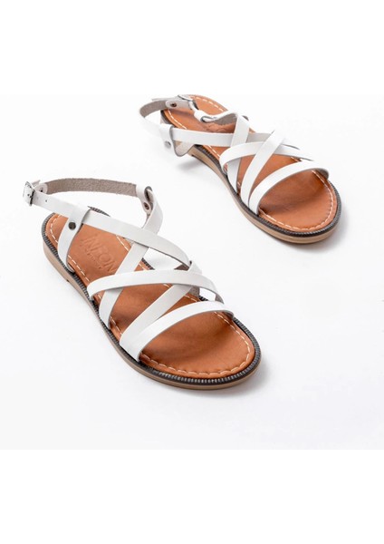 205-017 Beyaz Ortopedik Hakiki Deri Kadın Sandalet indirimleri
