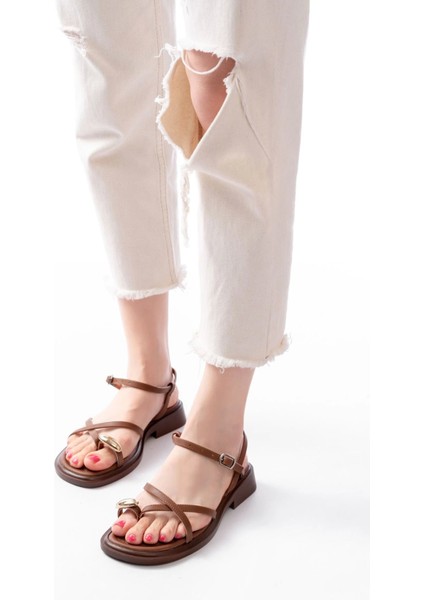 S-101 Taba Parmak Arası Taş Detaylı Günlük Kadın Sandalet modelleri