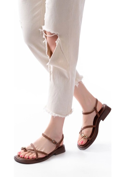 S-101 Taba Parmak Arası Taş Detaylı Günlük Kadın Sandalet fırsatları