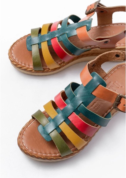 731-204 Multi Hakiki Deri Dolgu Topuklu Günlük Kadın Sandalet fırsatları