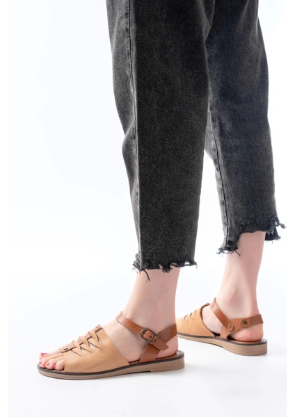 205-029 Bej Ortopedik Hakiki Deri Kadın Sandalet fiyatları