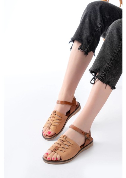 205-029 Bej Ortopedik Hakiki Deri Kadın Sandalet modelleri