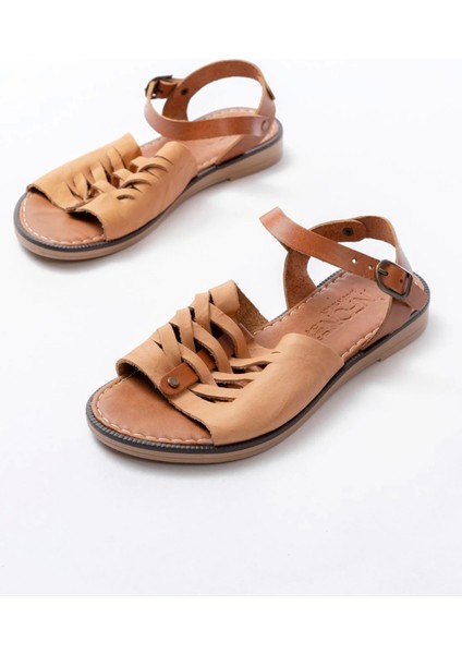 205-029 Bej Ortopedik Hakiki Deri Kadın Sandalet indirimleri