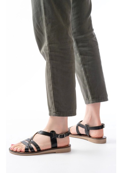 205-05 Siyah Ortopedik Hakiki Deri Kadın Sandalet fırsatları