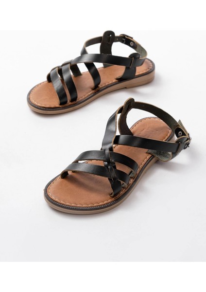 205-05 Siyah Ortopedik Hakiki Deri Kadın Sandalet indirimleri