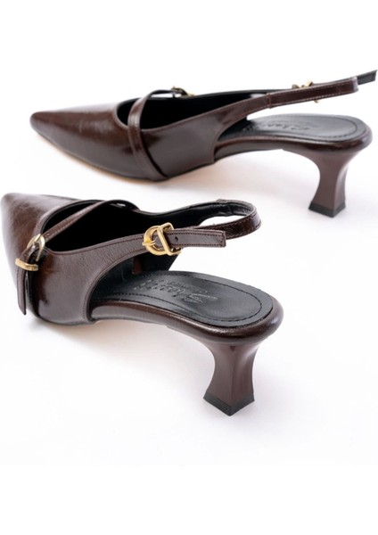 H-470 Kahve Rugan Baret Tokalı Arkası Açık Günlük Kadın Sandalet indirimleri