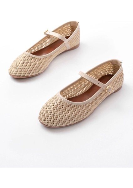 7432 Bej Fileli Toka Detaylı Günlük Kadın Babet modelleri