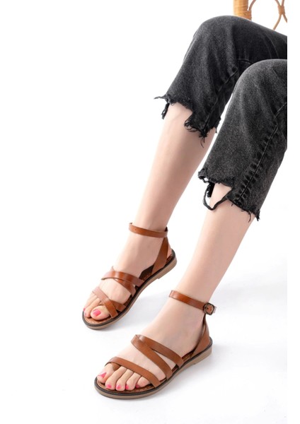 205-209 Taba Hakiki Deri Tokalı Parmak Arası Kadın Sandalet modelleri