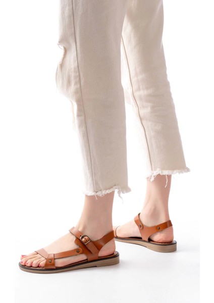 205-090 Taba Hakiki Deri Tokalı Kadın Sandalet modelleri