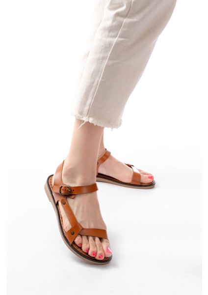 205-090 Taba Hakiki Deri Tokalı Kadın Sandalet fırsatları