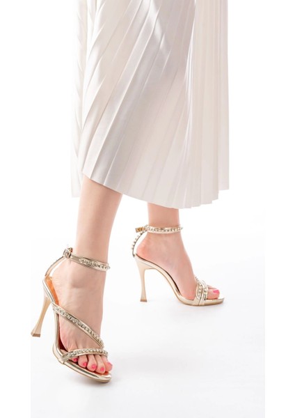 A-20 Gold Taşlı Vivet Platformlu Topuklu Kadın Ayakkabı fiyatları