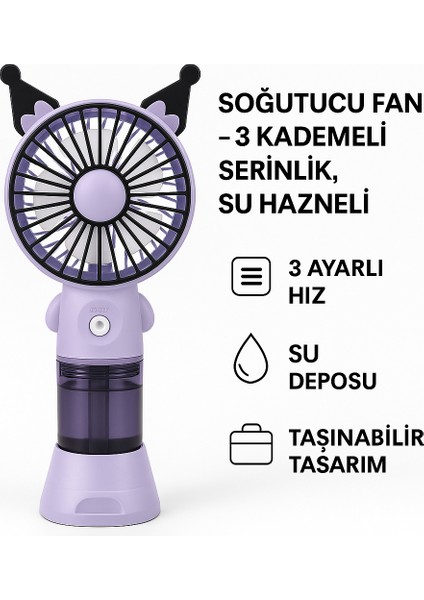 Mini Taşınabilir Su Hazneli Serinletici Fan – 3 Kademeli Ayarlı Hız, Şirin Tasarım