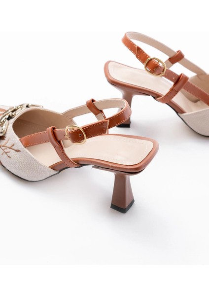 K-250 Taba Keten Günlük Arkası Açık Tokalı Topuklu Kadın Ayakkabı indirimleri