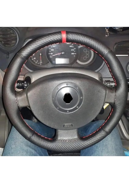 Dikişli Direksiyon Kılıfı Noktalı / Karbon Deri Kırmızı Yüzük Kırmızı Dikişli R. Megane2 Için