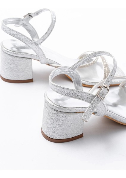 S-900 Gümüş Bantlı Taşlı Kalın Şeffaf Topuklu Kadın Ayakkabı indirimleri