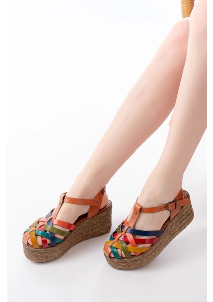 684-02 Taba Multi Ortopedik Hakiki Deri Dolgu Kadın Sandalet