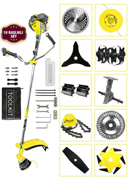 Powerforge 11 Başlıklı Set Yan Tipi Benzinli Motorlu Ot Çalı Tırpanı Çim Biçme Makinesi Tırpan-Sarı fiyatları