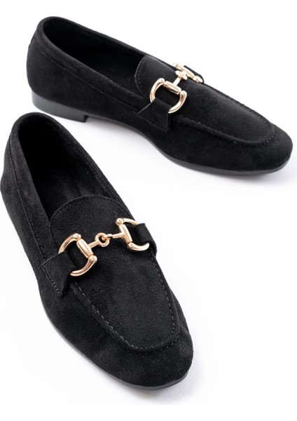 303 Siyah Süet Toka Aksesuarlı Günlük Kadın Babet modelleri