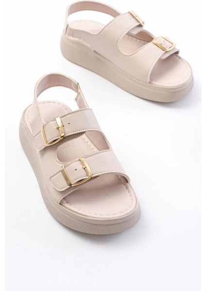 24413-572 Bej Günlük Dolgu Topuk Toka Aksesuarlı Kadın Sandalet indirimleri