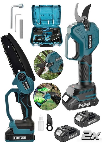 Powerforge Profesyonel 2'li Set 18V Çift Akülü Bağ Makası ve Budama Testeresi Makinesi-Mavi fiyatları
