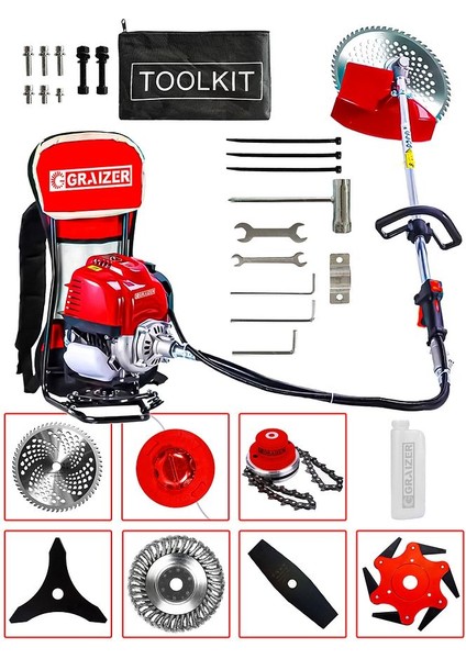 Powerforge 7 Başlıklı Set Sırt Tipi Benzinli Motorlu Ot Çalı Tırpanı Çim Biçme Makinesi Tırpan-Krmz fiyatları