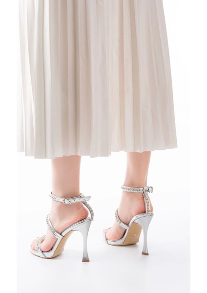A-40 Gümüş Taşlı Platformlu Topuklu Kadın Ayakkabı modelleri