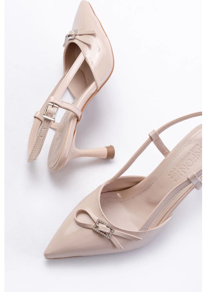 İNF-2300 Bej Rugan Günlük Arkası Açık Fiyonklu Topuklu Bayan Ayakkabı indirimleri