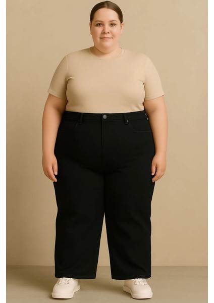 Extra Büyük Beden Jeans Geniş Paça Kot Pantolon