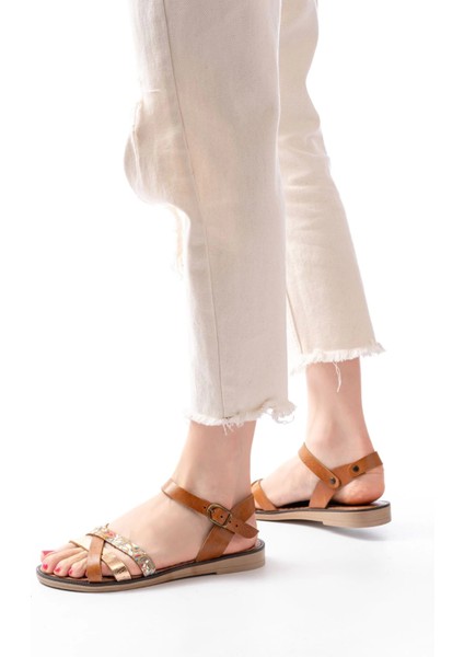 205-015 Taba Garni Ortopedik Hakiki Deri Kadın Sandalet fırsatları