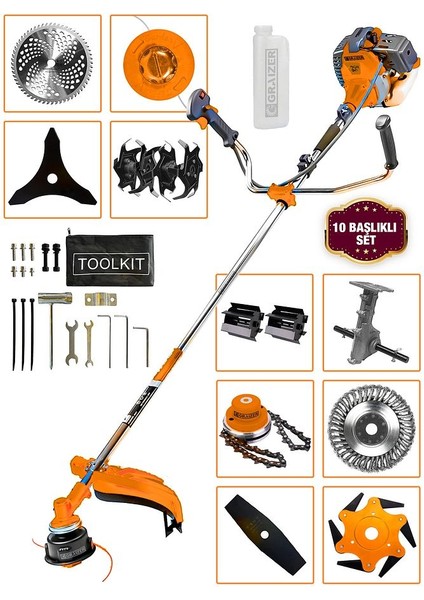 Powerforge 11 Başlıklı Set Yan Tipi Benzinli Motorlu Ot Çalı Tırpanı Çim Biçme Makinesi Tırpan-Trnc