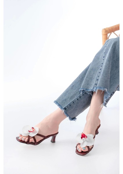 S-622 Bordo Orkide Detaylı Ince Topuklu Kadın Terlik fiyatları