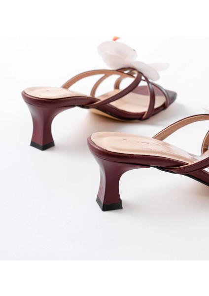 S-622 Bordo Orkide Detaylı Ince Topuklu Kadın Terlik indirimleri