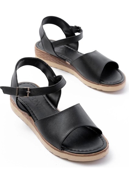 692-500 Siyah Ortopedik Taban Tokalı Kadın Sandalet modelleri