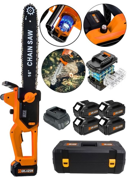 2 Adet Şarj Cihazli Otomatik Yağlama Şarjli 16 Inch Odun Kesme Makinesi-Turuncu fiyatları