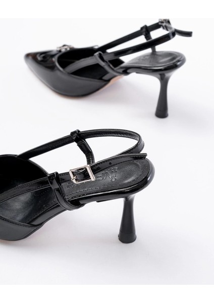 İNF-2300 Siyah Rugan Günlük Arkası Açık Fiyonklu Topuklu Bayan Ayakkabı indirimleri