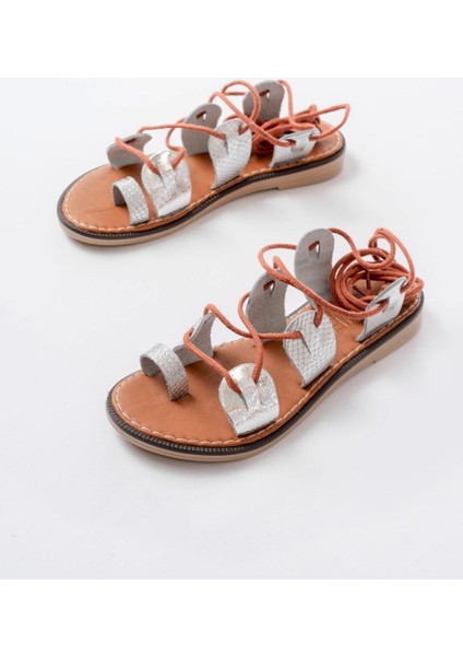 205-01 Gümüş Bilekten Bağlamalı Ortopedik Hakiki Deri Kadın Sandalet fırsatları