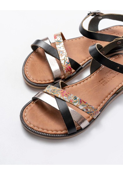 205-015 Siyah Garni Ortopedik Hakiki Deri Kadın Sandalet fırsatları