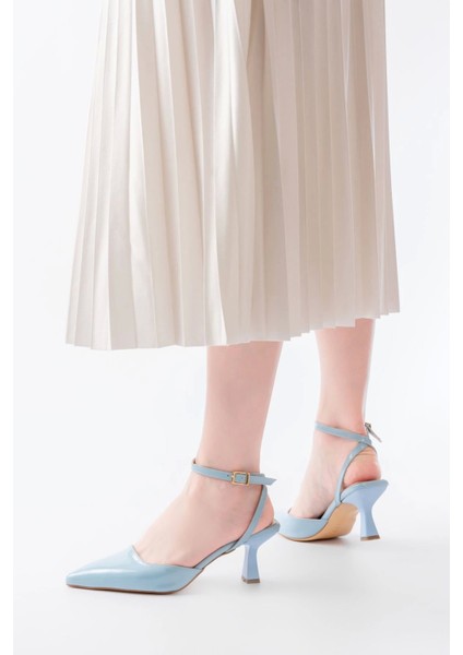 ST-004 Bebe Mavi Rugan Günlük 7 cm Topuklu Bayan Ayakkabı