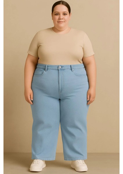 Extra Büyük Beden Jeans Geniş Paça Kot Pantolon
