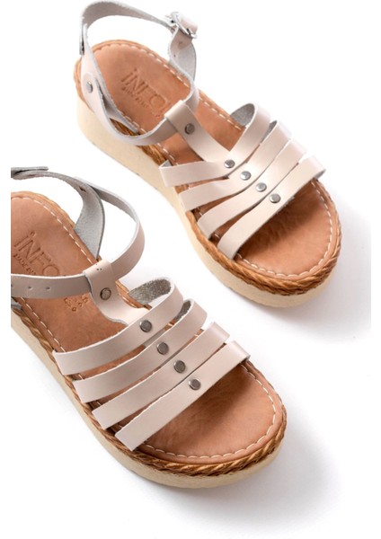 730-142 Bej Hakiki Deri Ortopedik Taban Kadın Sandalet fırsatları